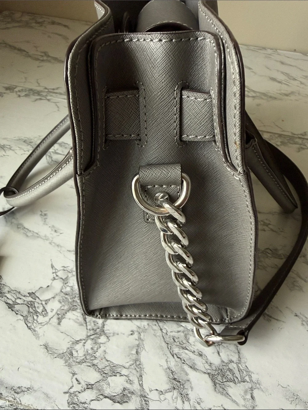 Michael Kors Charcoal Saffiano Leather Satchel with Silver Hardware